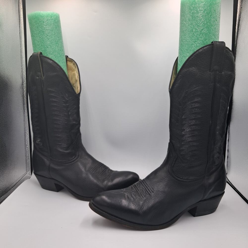 Size 11 - Vtg Boulet 9502 Sporty Black Deer Tan Leather Cowboy Western Rancher